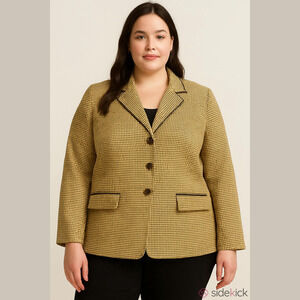 Vintage Sweet Suit Blazer Brown Tan Black Houndstooth  14 Equestrian Preppy Euc